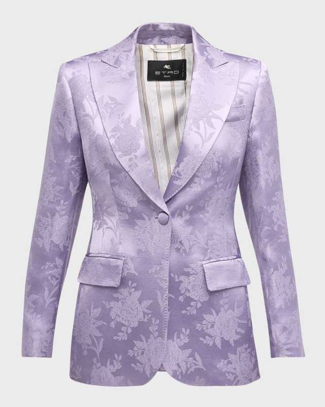 Fluid Floral Brocade Single-Breasted Blazer Jacket